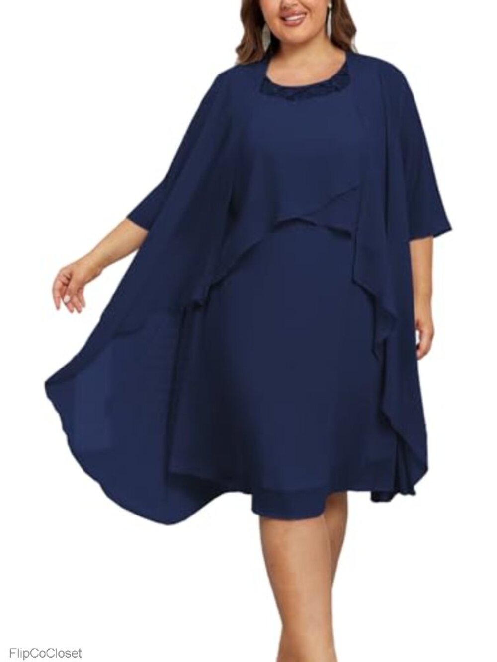 Plus Size 2 Piece Mother of the Bride Dress Set with Chiffon Jacket